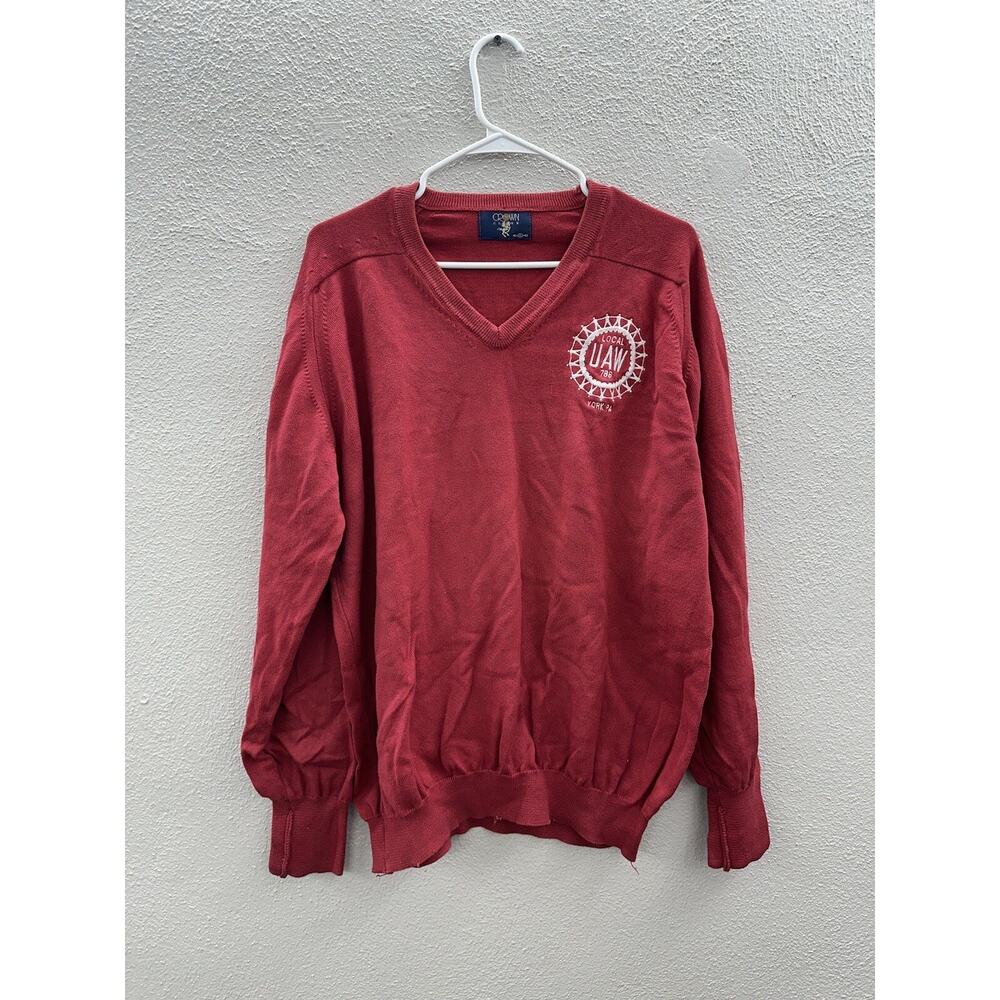 Mens Crown Club Sweater Size XL Red Embroidered Local UAW Union Auto Workers